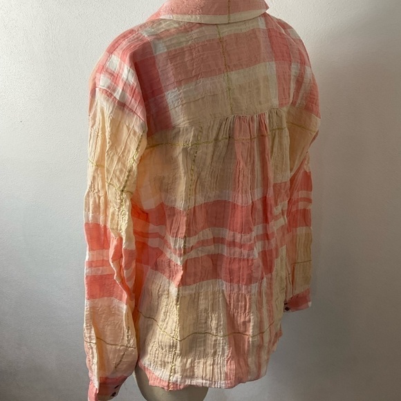 ANTHROPOLOGIE Holding Horses Gailen Peach Plaid Shirt Sz 6 - Picture 4 of 6